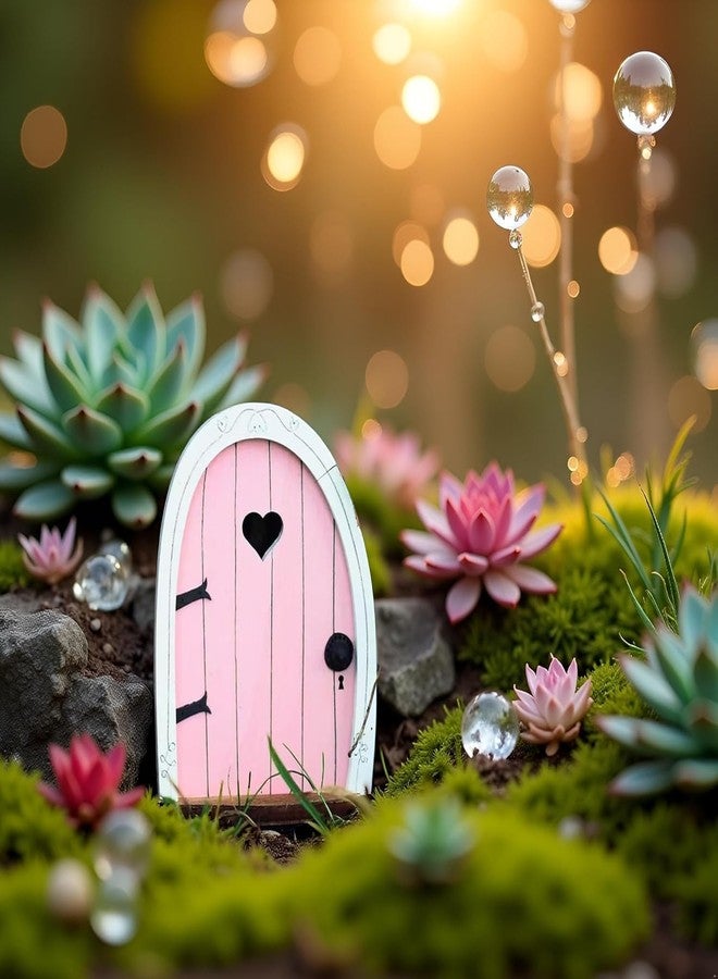 Zhuluck Pink Miniature Fairy Door for Tree, 3D Garden Decor, Bonsai Terrarium Micro Landscape Decoration Accessories Garden Miniatures - Image 3